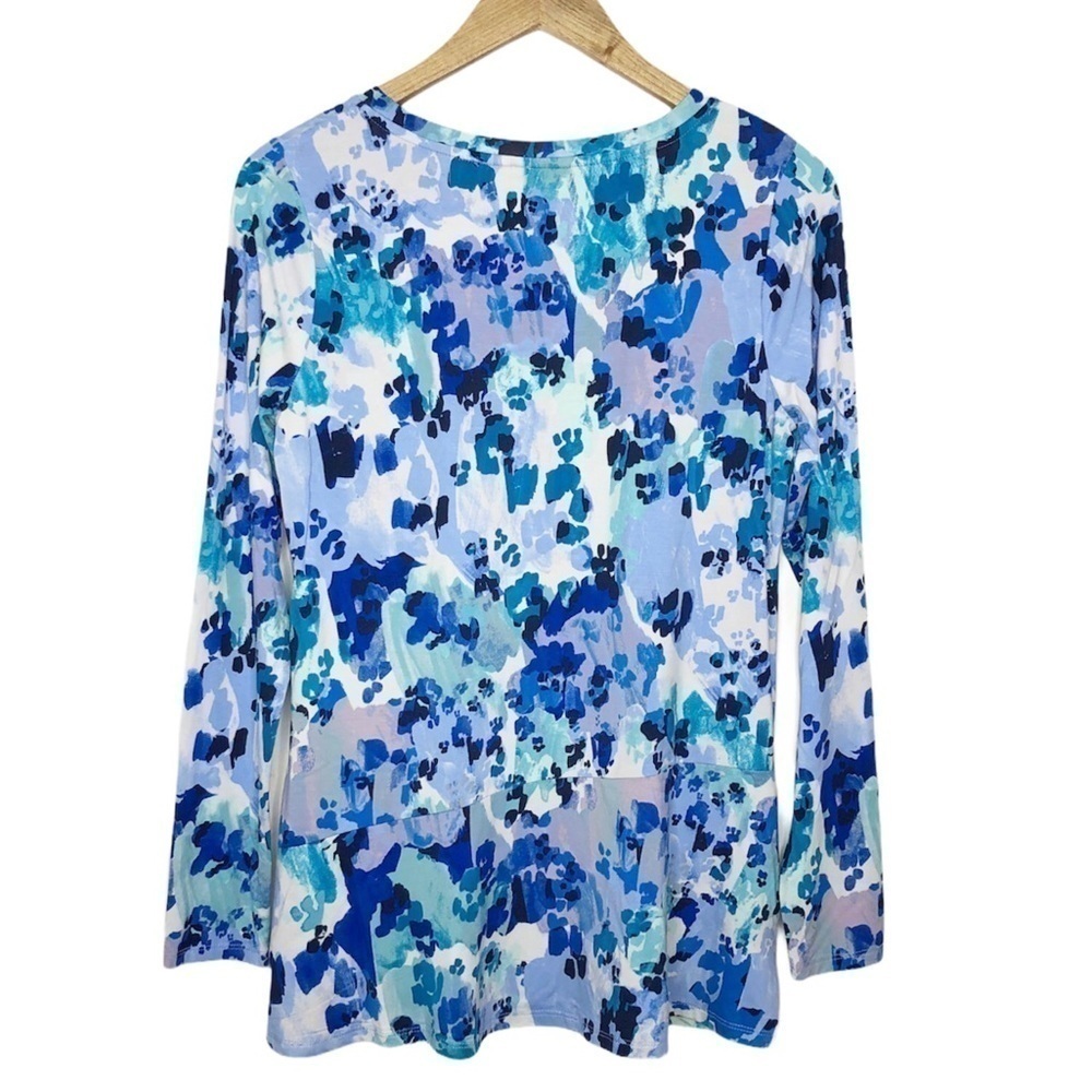New Logo by Lori Goldstein Printed Rayon 230 Scoop Neck Top New Blue NWOT - Picture 3 of 9